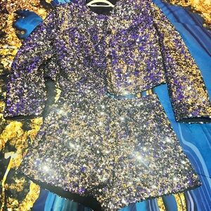 Zara Purple and Gold Sequin Shorts